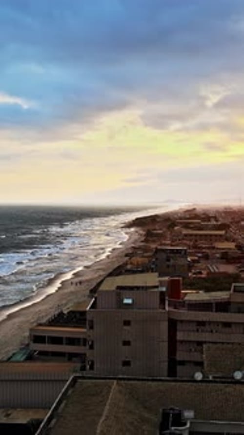 Aerial view of Accra coastline at sunset in Ghana