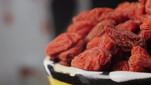 Bowl of Dried Goji Berries Close Up