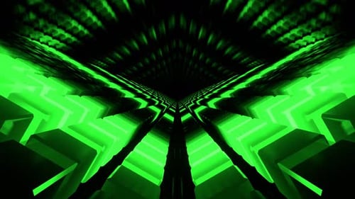 Green Cubic Tunnel With Neon Movement Background Vj Loop In 4K