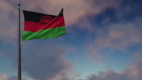 Malawi Flag On Flagpole - 2K