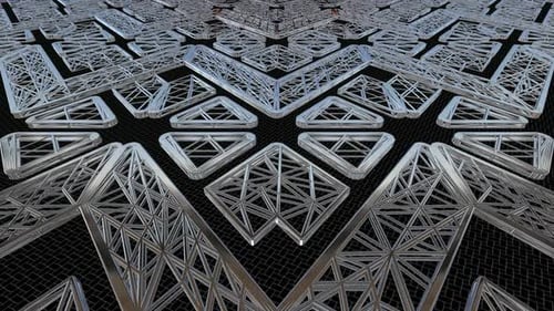 Background with Motion over Chrome Wireframes of Figures, 3D Render, Exclusive, Shapes, Reflection