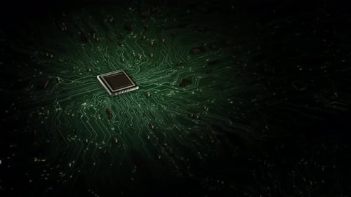 Futuristic HighTech CPU Processor Data Flow Motherboard in Pc Circuits Electronics Artificial