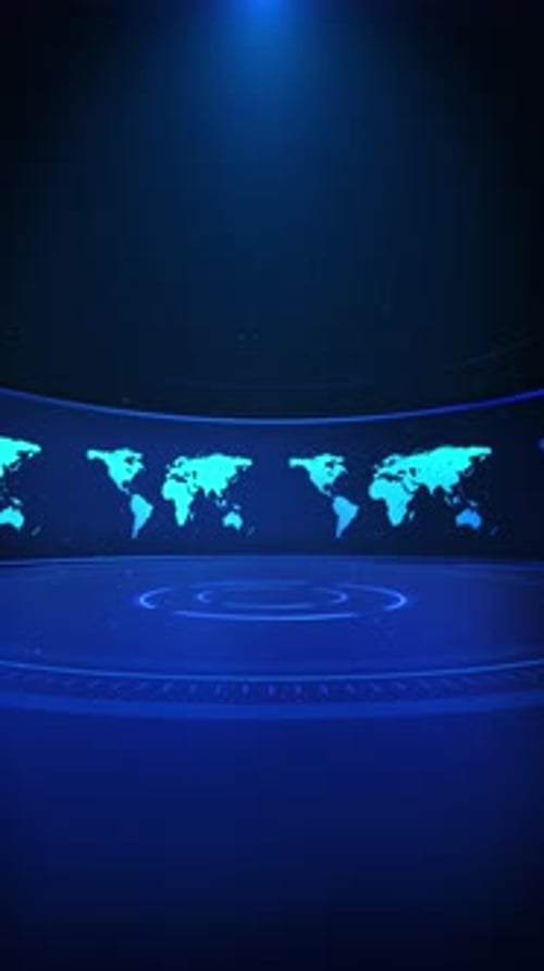 Futuristic Blue Digital World Map Virtual Studio Background