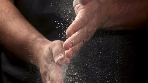 The Cook's Hands are Covered in Flour Filmed on a Highspeed Camera at 1000 Fps