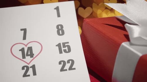 Valentine's Day Calendar with Gift and Heart Lights