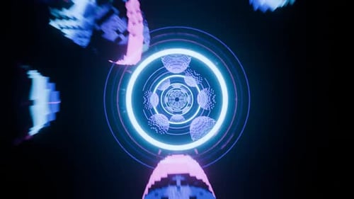 Futuristic Tunnel with Neon Lights and Endless Depth