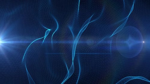 Abstract blue digital particles wave and Digital data network connections for a technology