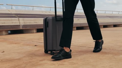 Tourist Man with Suitcase Baggage in Spain A Traveler with Luggage Suit Jacket on Business Street Go