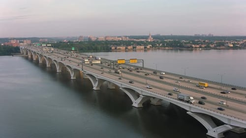 Washington dc woodrow wilson bridge traffic aerial shot in morning light
