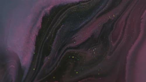 Abstract Glittering Ink Flowing Background in Purple and Black