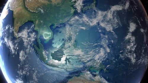 Realistic Earth Orbit and Zoom Glowing Borders Cambodia