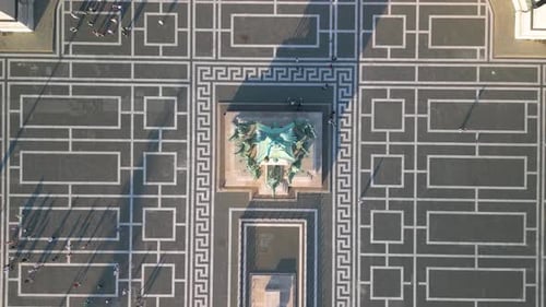 Top Down Aerial View of Millennium Monument in Heroes' Square. Budapest, Hungary