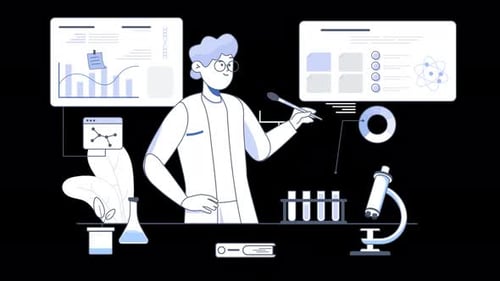 Modern Animated Scientist Conducting Research with Data Analysis