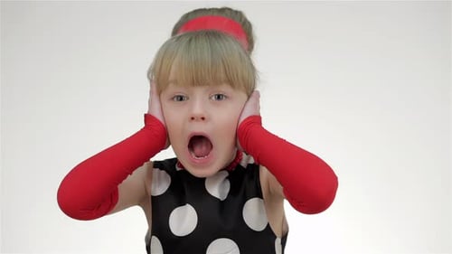 Kid Girl Screams on White Background