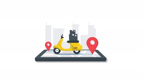 Flat Design Scooter Delivery Tracking on a GPS Map