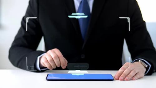 Business, People and Future Technology Concept - Close Up of Businessman With