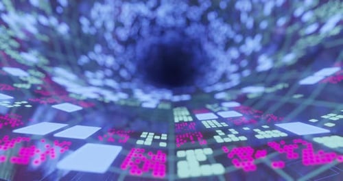 Round tunnel with shiny cubes. Abstract flight in a futuristic corridor, seamless loop background. G