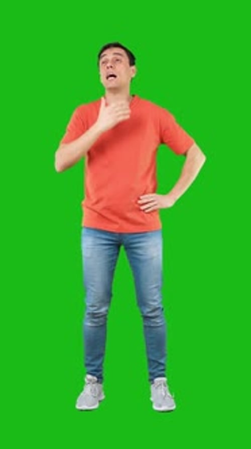 Man Suffering From Heavy Headache Green Background