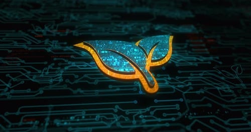 Futuristic Digital Leaf Logo Reveal on Circuit Board