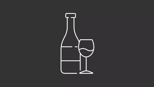 Wine bottle and glass white line animation