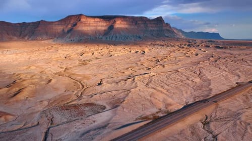 Majestic scenery of desert and canyons at sunset time.