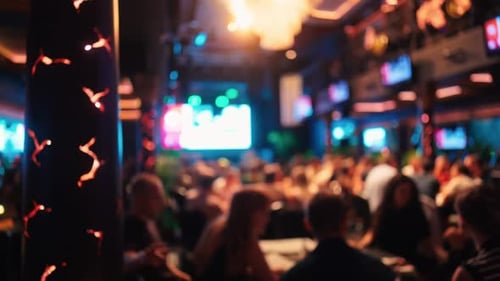 Blurred Corporate Event with Many Attendees in Restaurant