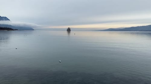 A cold lake shore in Montreux