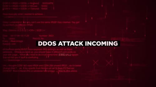 Eingehender Warntext für DDoS-Angriff auf dem Hacking-Hintergrundbildschirm V02