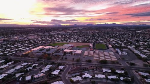 Cinematic rotating drone shot during sunset of Tuscon Arizona