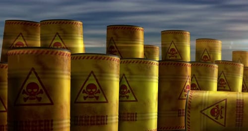 Danger warning with skull symbol barrels in row