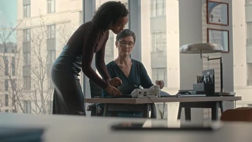 Secretary Bringing Documents to Businesswoman at Office