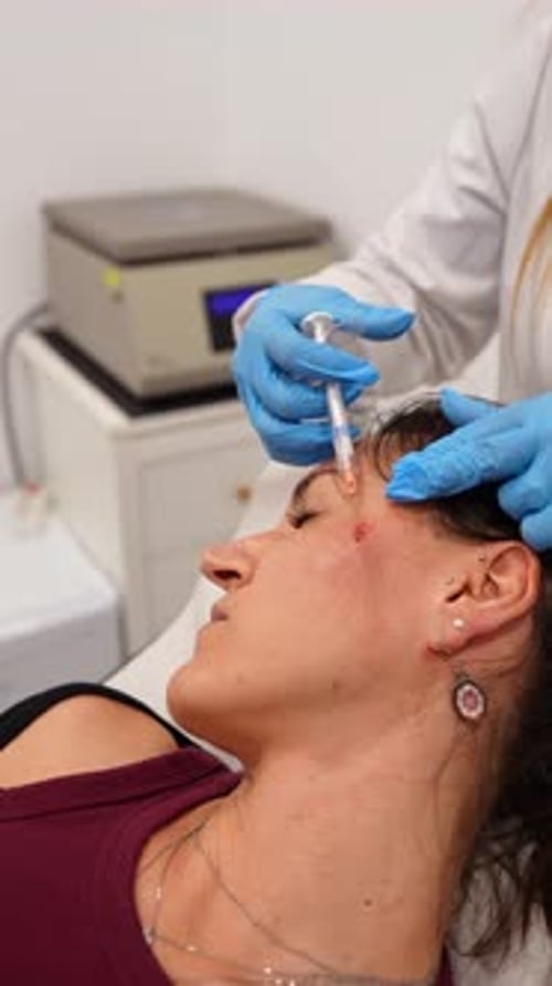 Woman Receiving Injection Near Eye in Doctor's Office