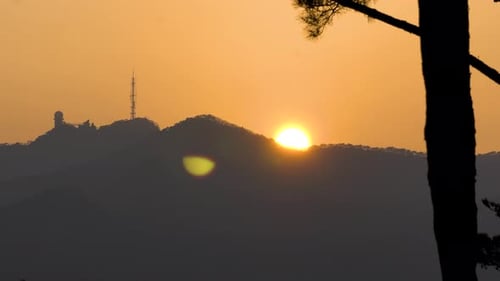 Golden Sunset Over Gwanaksan Mountain With Antenna Tower And Radome From Gwacheon, Seul, South Korea