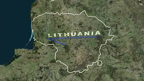 Earth Zoom to Lithuania Map with Country Border and Name Reveal