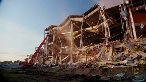 Machine Destroys Dangerous Abandoned Hockey Arena Building