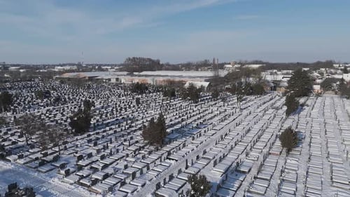 Cemetery In Winter Aerial Shot