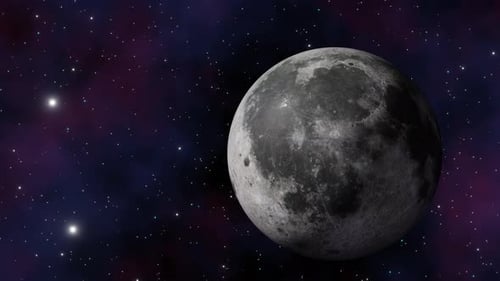 Earth satellite Moon view from outer space and twinkling stars in Milky Way galaxy 3d render.