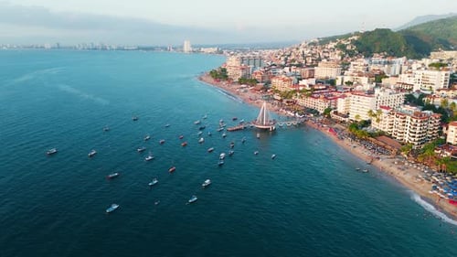 Panoramic View of the City of Puerto Vallarta from Los Muertos Beach. Mexico