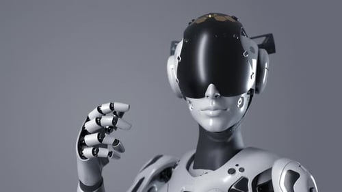 portrait of a female robot observing the situation or thinking