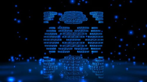 Background with Falling Blue Particles, Exclusive, 3D Render, Reflection, Wireframe of Shape