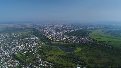 Flight Over a Ukrainian City in the Western Part of Ukraine