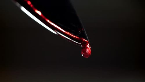 Blood Dripping From the Knife Blade Filmed on a Highspeed Camera at 1000 Fps