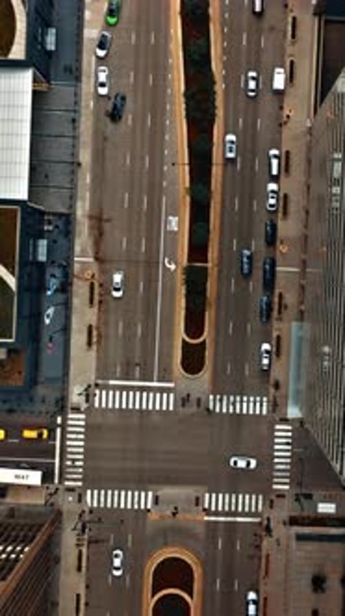 Aerial view of busy Chicago streets showing urban traffic dynamics