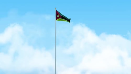 Mozambique Flag Waving in Blue Sky