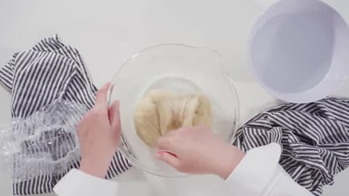 Time Lapse Flat Lay Knitting Dough By Hand to Bake Cinnamon Rolls
