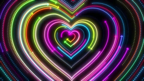 Heart Shape Vj Loop Animation With Dot Particle Rotate And Moving On Black Bg, Dj Party Neon Heart
