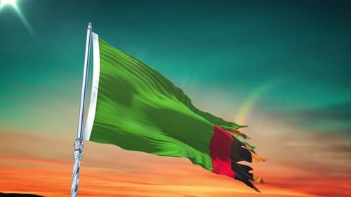 Zambia National Flag Waving in Realistic Seamless Loop
