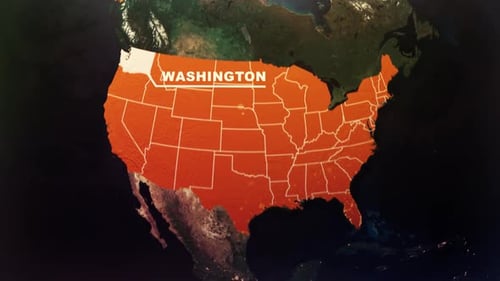 Global Earth Zoom to USA Map with State Highlight and Text Reveal