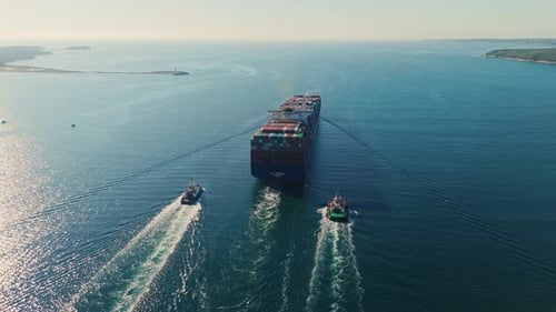 Drone View Of Container Vessel Escorted From Halifax DeepSea Port