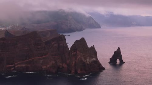 Aerial View Of Dramatic Madeira Island Coastline With Rocky Cliffs
